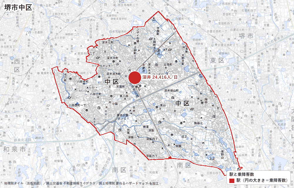 堺市中区の駅と乗降客数の地図